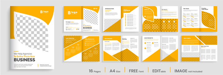 Orange business brochure template layout design, business profile template design,16 pages, annual report,minimal, editable businss brochure. - obrazy, fototapety, plakaty