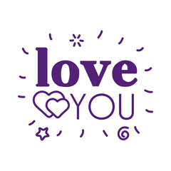 Love you text with hearts line style icon vector design