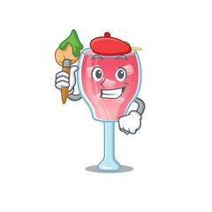 An artistic cosmopolitan cocktail artist mascot design paint using a brush