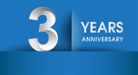 3rd years Anniversary celebration logo, flat design isolated on blue background, vector elements for banner, invitation card and birthday party.