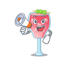 Mascot design of cosmopolitan cocktail announcing new products on a megaphone