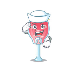 Smiley sailor cartoon character of cosmopolitan cocktail wearing white hat and tie