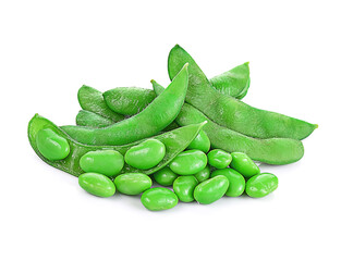 Green soybeans isolated on white background.