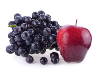 apple and black grapes isolated on white background