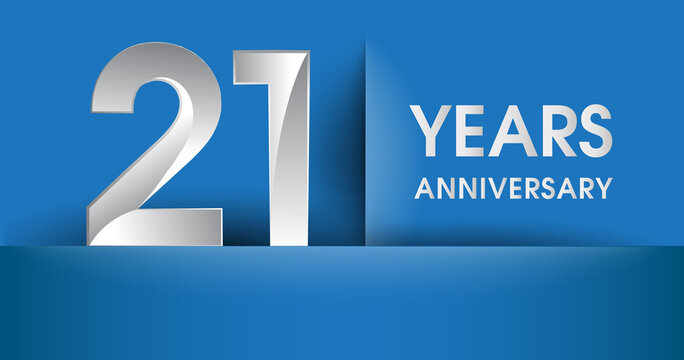 21st years Anniversary celebration logo, flat design isolated on blue background, vector elements for banner, invitation card and birthday party.