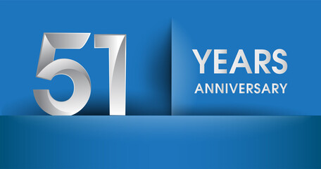 51st years Anniversary celebration logo, flat design isolated on blue background, vector elements for banner, invitation card and birthday party.