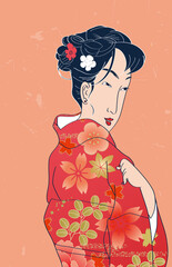 Fototapeta premium Ukiyoe Of Beautiful Girl