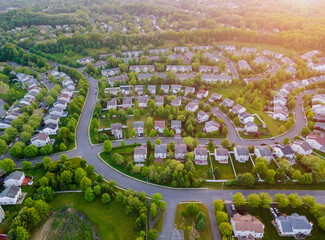 Top view aerial with from flying drone over residential district development buildings...