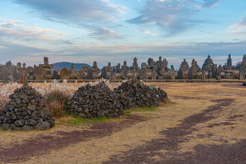 Dongjasok - stone guardians at Jeju stone park, republic of Korea