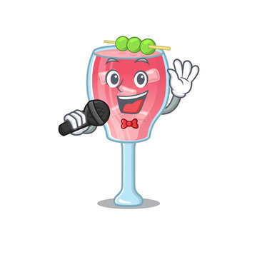 cartoon character of cosmopolitan cocktail sing a song with a microphone