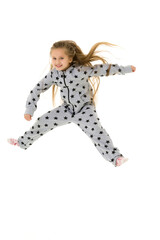 The little girl is jumping fun.The concept of a good mood, summer vacation.