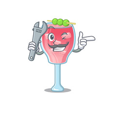 A caricature picture of cosmopolitan cocktail working as a mechanic