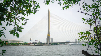 The Rama VIII Bridge is a cable stayed bridge crossing the Chao Phraya River in Bangkok, Thailand.