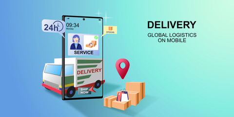 Delivery Global Logistics On Mobile By Truck