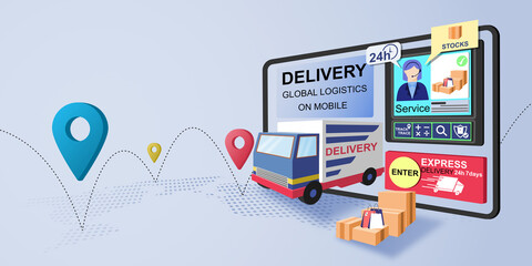 Delivery Global Logistics On Mobile By Truck