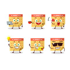 Calendar cartoon character with various types of business emoticons