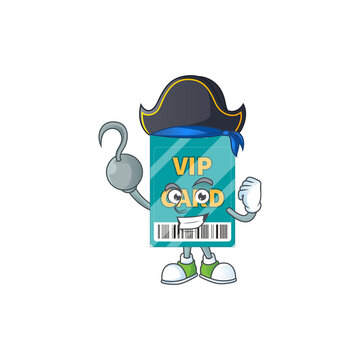 mascot design style of VIP pass card as a pirate having one hook hand