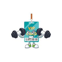 Caricature picture of VIP pass card exercising with barbells on gym