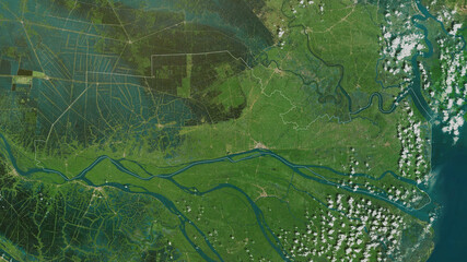 Tiền Giang, Vietnam - outlined. Satellite