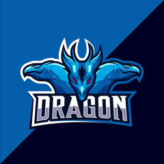three dragon heads mascot esport logo design