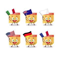 Calendar cartoon character bring the flags of various countries