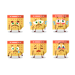 Calendar cartoon in character with sad expression