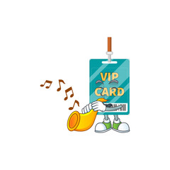 Talented musician of VIP pass card mascot design playing music with a trumpet