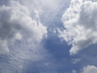 The tease of two clouds in the blue sky