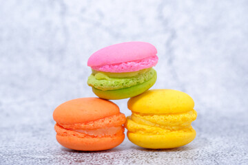 Close up colorful Macarons with cream  is bakery homemade