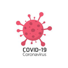 Coronavirus cell icon in flat style. Covid-19 with inscription typography design vector illustration.