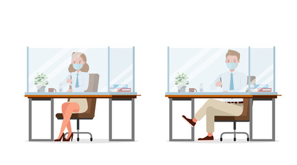 Businessman people wearing medical mask and face shield character vector design. Presentation in various action. New normal life. no12