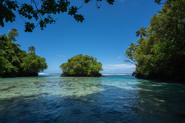 Crystal clear water on a beach in tropical Samoa