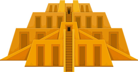 Cartoon drawing: ancient Zikkurat. Architecture of Babylon, Assyria, Mesopotamia. Template for use. Vector color illustration isolated on white background.