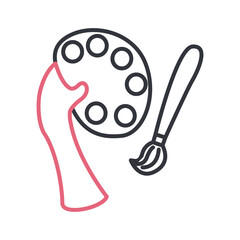 hand holding paint palette and brush line style icon vector design