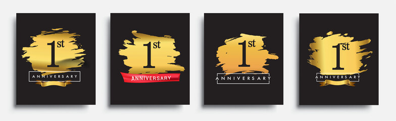 Set of Anniversary logo, 1st anniversary template design on golden brush background, vector design for greeting card and invitation card, Birthday celebration