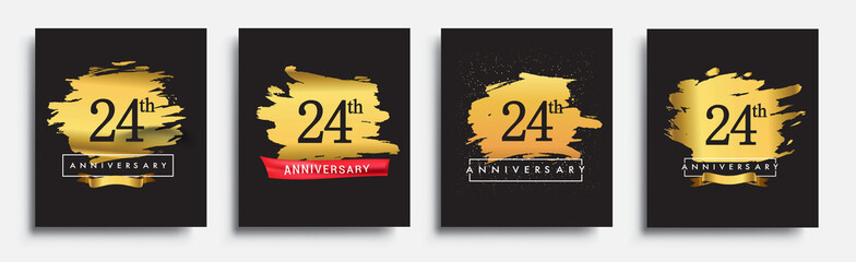 Set of Anniversary logo, 24th anniversary template design on golden brush background, vector design for greeting card and invitation card, Birthday celebration