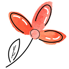 vector element, cute watercolor abstract orange flower with a black outline in scandinavian style, botanical element