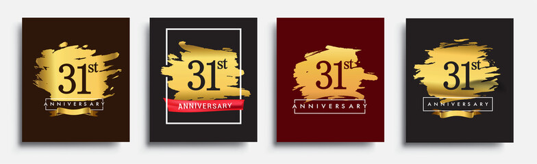 Set of Anniversary logo, 31st anniversary template design on golden brush background, vector design for greeting card and invitation card, Birthday celebration