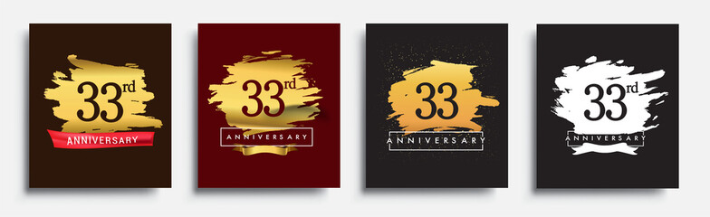 Set of Anniversary logo, 33rd anniversary template design on golden brush background, vector design for greeting card and invitation card, Birthday celebration
