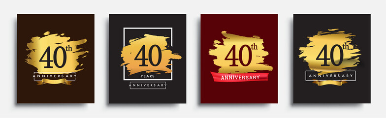 Set of Anniversary logo, 40th anniversary template design on golden brush background, vector design for greeting card and invitation card, Birthday celebration