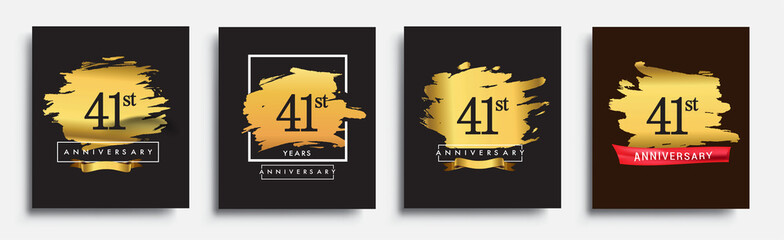 Set of Anniversary logo, 41st anniversary template design on golden brush background, vector design for greeting card and invitation card, Birthday celebration