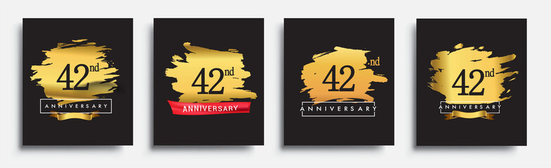 Set of Anniversary logo, 42nd anniversary template design on golden brush background, vector design for greeting card and invitation card, Birthday celebration