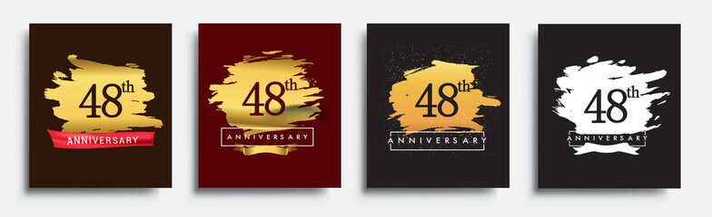 Set of Anniversary logo, 48th anniversary template design on golden brush background, vector design for greeting card and invitation card, Birthday celebration