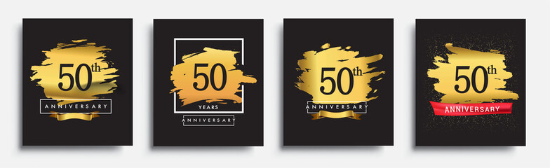 Set of Anniversary logo, 50th anniversary template design on golden brush background, vector design for greeting card and invitation card, Birthday celebration