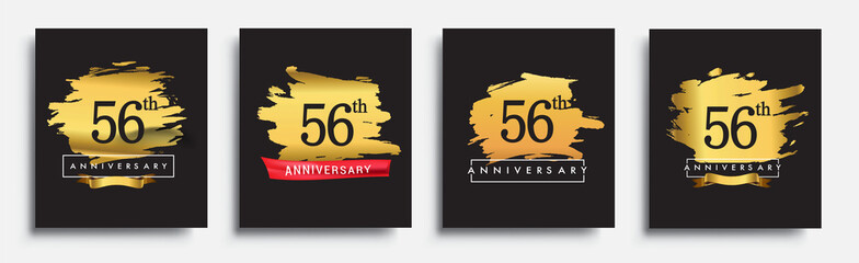 Set of Anniversary logo, 56th anniversary template design on golden brush background, vector design for greeting card and invitation card, Birthday celebration