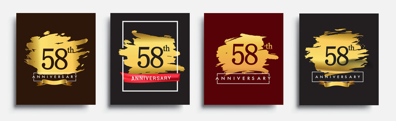 Set of Anniversary logo, 58th anniversary template design on golden brush background, vector design for greeting card and invitation card, Birthday celebration