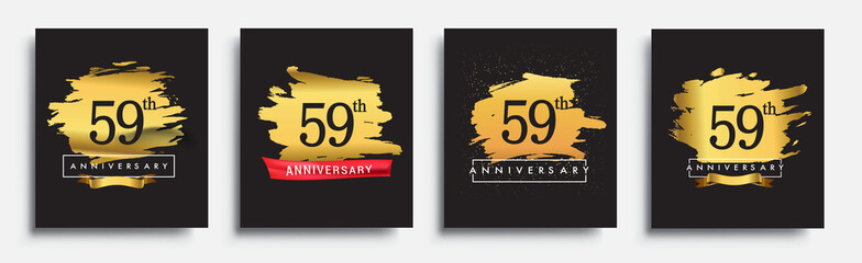 Set of Anniversary logo, 59th anniversary template design on golden brush background, vector design for greeting card and invitation card, Birthday celebration