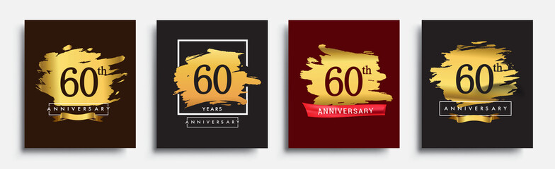Set of Anniversary logo, 60th anniversary template design on golden brush background, vector design for greeting card and invitation card, Birthday celebration