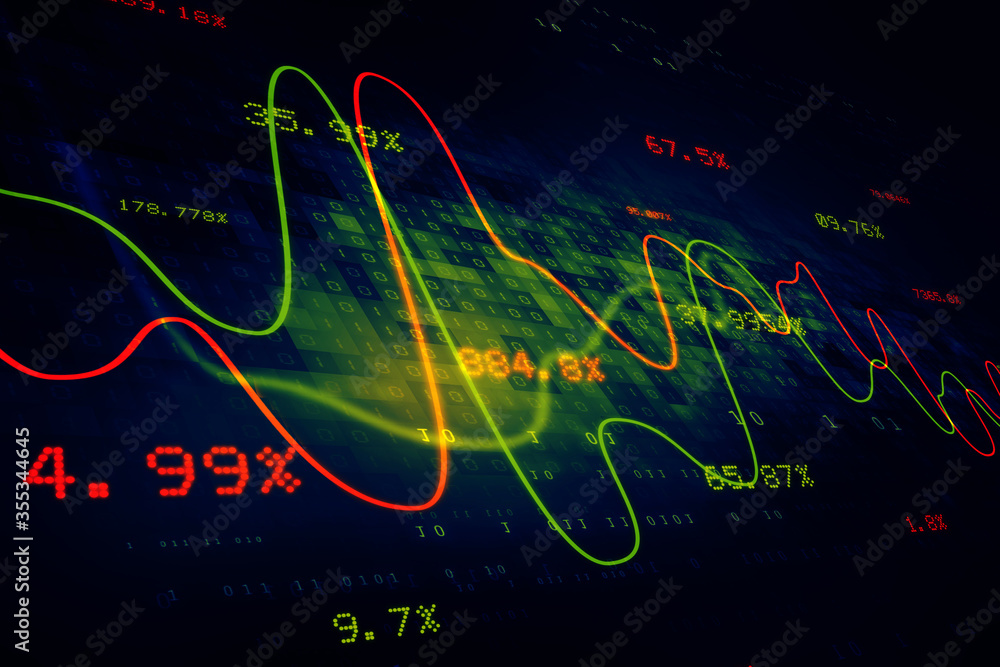 Poster business line graph and numbers on abstract business background. background filled with dark and lig