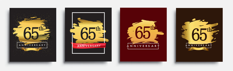 Set of Anniversary logo, 65th anniversary template design on golden brush background, vector design for greeting card and invitation card, Birthday celebration